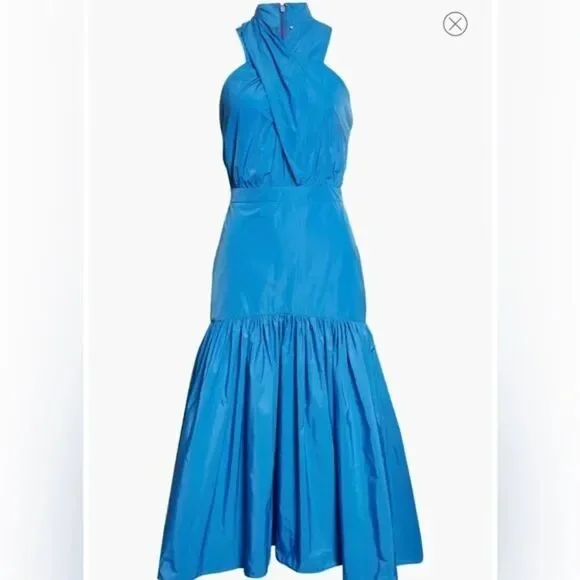 Veronica beard Radley taffeta dress CRISSCROSS neck MAXI blue - Picture 5 of 8